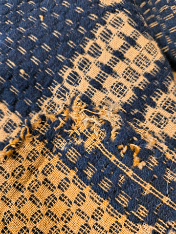 Antique large piece of Coverlet,blue & Cream
