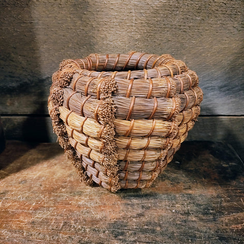 Antique Papago Native American Indian Coiled Pine Needle Basket