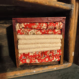 Red Apothecary Drawer W/ Early Calico & Wool Textiles From Old Quilts