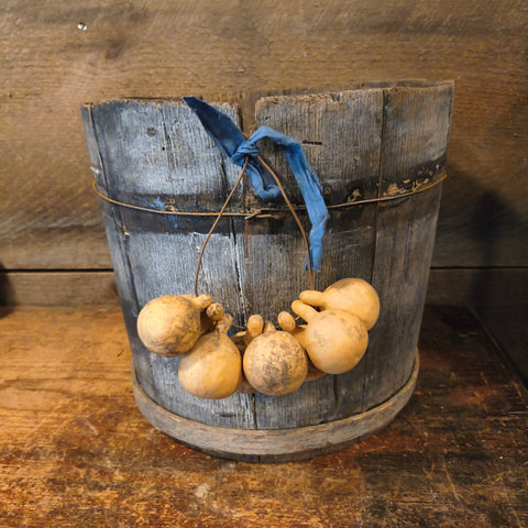 Primitive Wooden Sap Bucket w/ Gourds