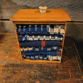 Primitive Animal Apothecary Drawer Early Blue Coverlets and Lindsey Woolsey Coverlet Strips.