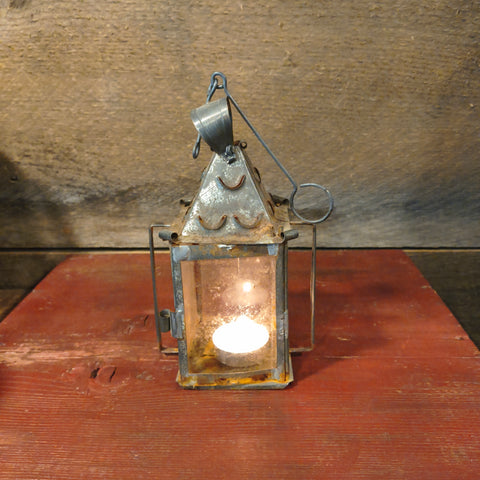 Antique Tin Lantern w/ Glass Panels