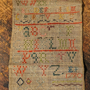 Antique Primitive LATE 18TH CENTURY ALPHABET & DIAMOND BORDER SAMPLER INITIALLED E.P - 1790