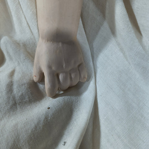Antique 25" German Bisque/China Head Doll - Stuffed Cloth Body, Flawless Porcelain Limbs c.1890s