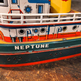 VTG Tug Boat Neptune Tin Litho Modern Toys Japan Tugboat