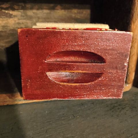 Red Apothecary Drawer W/ Early Calico & Wool Textiles From Old Quilts