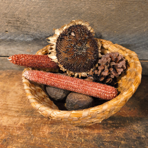 Antique Primitive Coiled Rye Basket with Dry Goods